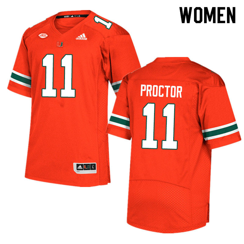 Adidas Miami Hurricanes Women #11 Carson Proctor College Football Jerseys Sale-Orange